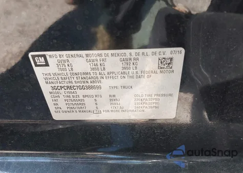 2016 Chevrolet Silverado 1500 1Lt z USA, uszkodzony, nr VIN 3GCPCREC7GG388699